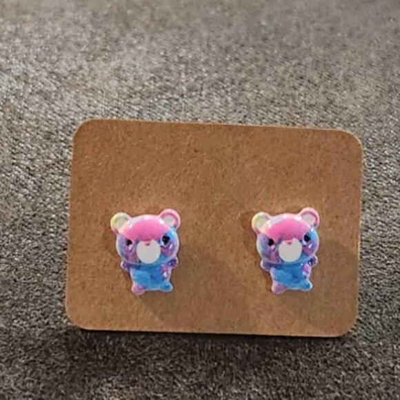 Cotton Candy Bear Earrings - Picture 1 of 2